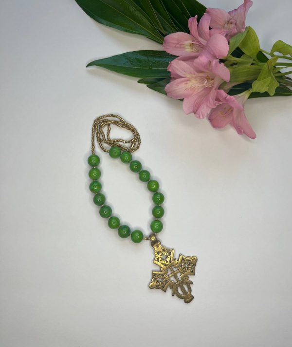 Product Image for  green strung stone with ethiopian caption cross