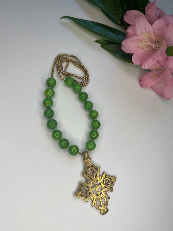 Product Image for  green strung stone with ethiopian caption cross