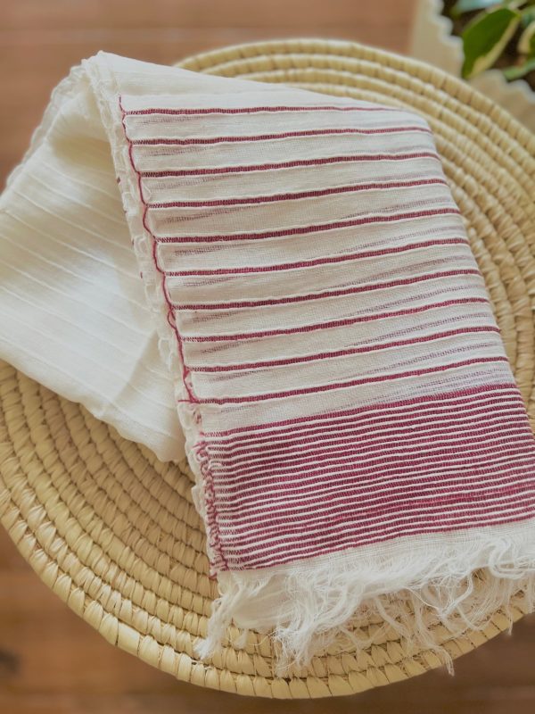 Product Image for  Menen summer scarf with white& Burgundy stripes