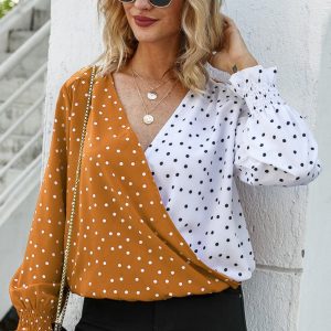 Product Image for  Polka Dot Surplice Neck Lantern Sleeve Blouse