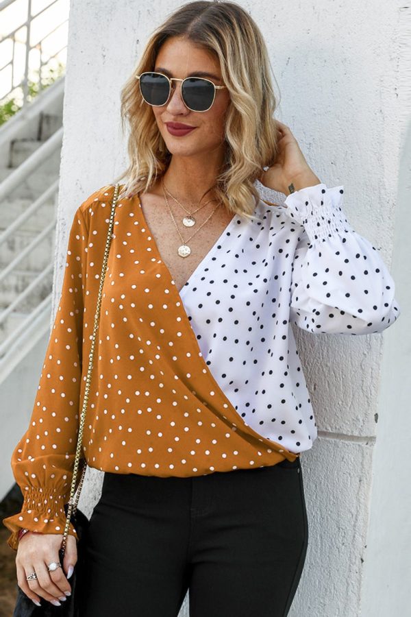 Product Image for  Polka Dot Surplice Neck Lantern Sleeve Blouse