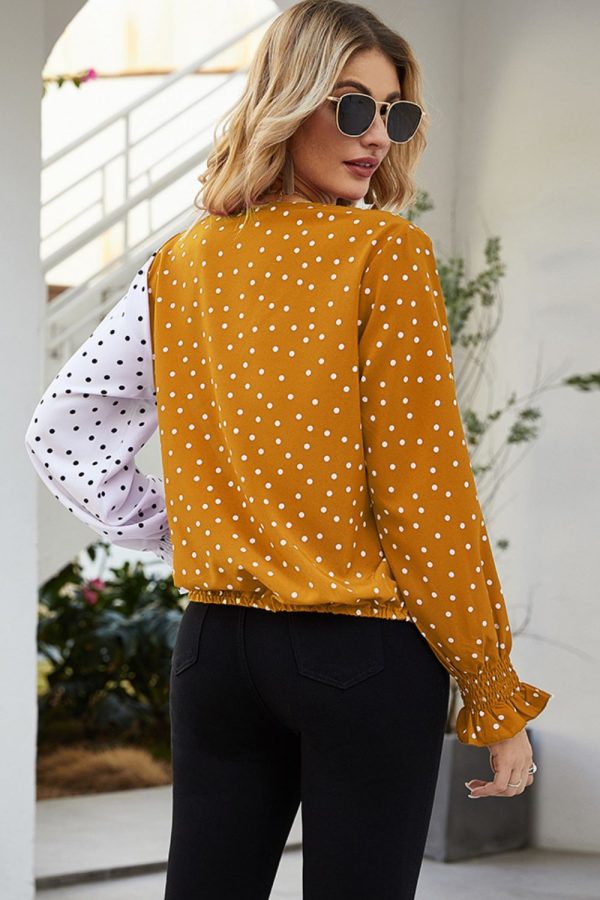 Product Image for  Polka Dot Surplice Neck Lantern Sleeve Blouse