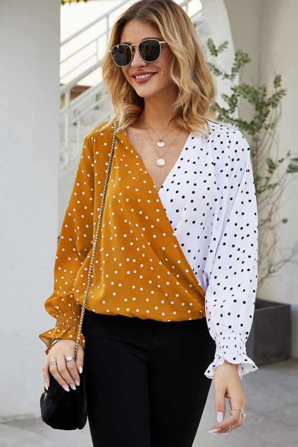 Product Image for  Polka Dot Surplice Neck Lantern Sleeve Blouse