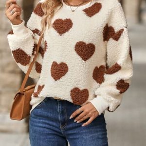 Product Image for  Fuzzy Heart Dropped Shoulder Sweatshirt