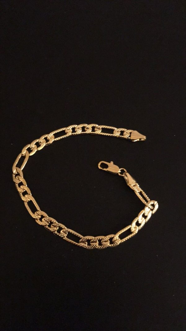 Product Image for  14k Yellow Gold Plated Figaro Bracelet 8″ Textured