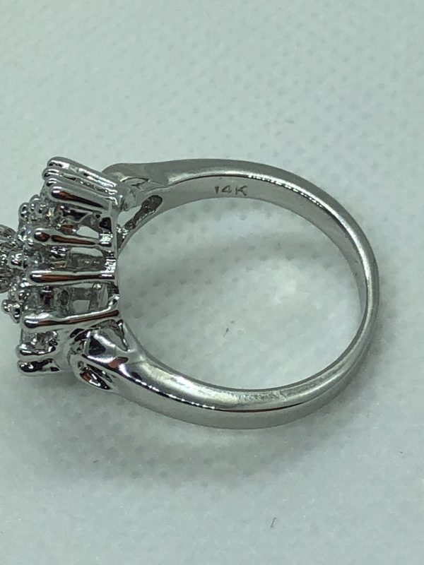 Product Image for  14k White Gold Plated Navette Shape Tiered Cluster Ring