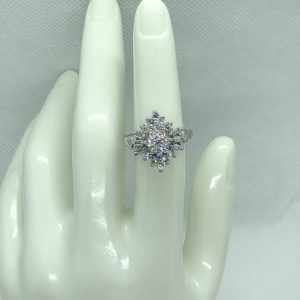 Product Image for  14k White Gold Plated Navette Shape Tiered Cluster Ring