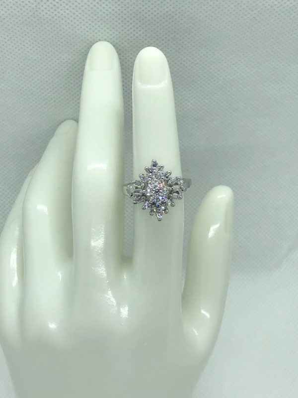 Product Image for  14k White Gold Plated Navette Shape Tiered Cluster Ring